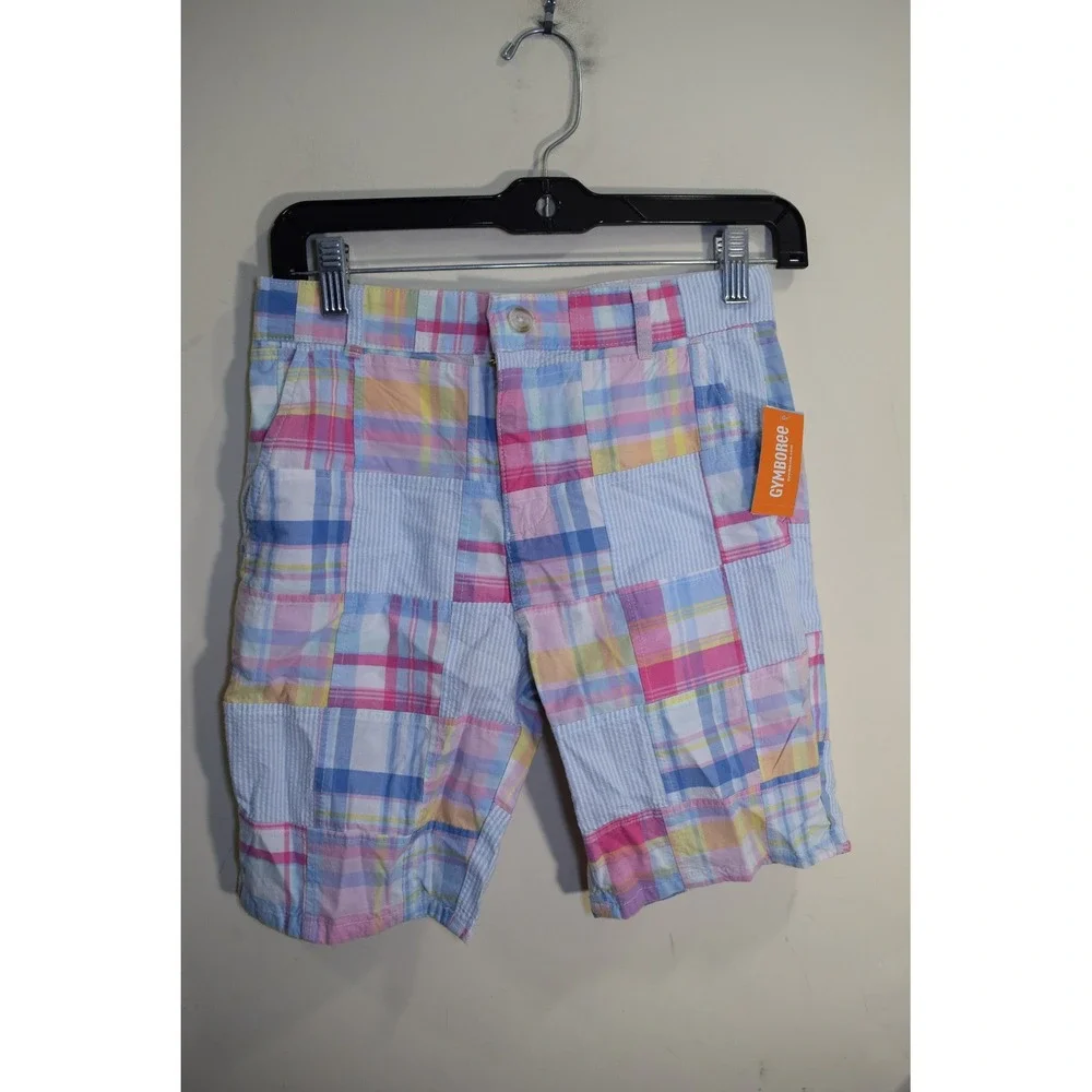 2024 Gymboree Plaid Patchwork Madras EASTER Spring Cotton Shorts BOYS 12 NEW NWT